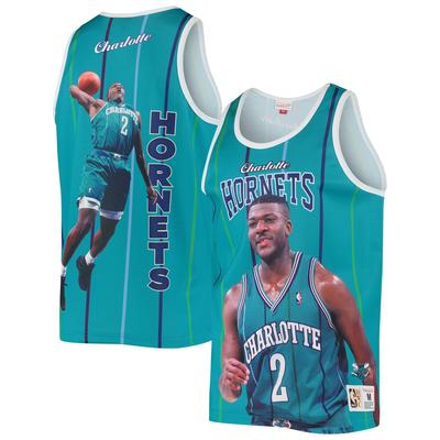 Mitchell & Ness Larry Johnson Teal Charlotte Hornets Hardwood Classics-Spieler-Tanktop für Herren Image