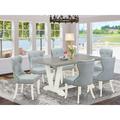 Red Barrel Studio® 6 - Person Acacia Solid Wood Dining Set Wood/Upholstered in Gray/Brown | 30" H x 60" L x 36" W | Wayfair