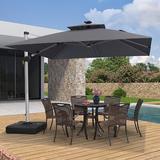 Arlmont & Co. Liloh 9' 10" Square Lighted Cantilever Umbrella w/ Base in Gray | 108 H x 120 W x 120 D in | Wayfair 45A18F43FE144531B42A715DD7E1EAA3