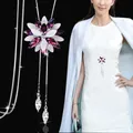 Collier Long à fleurs en cristal pour femmes bijoux de fête pour robe chaîne de chandail cadeau