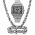 Ensemble de bijoux de montre en or glacé pour hommes montre Bling Miami lien cubain collier