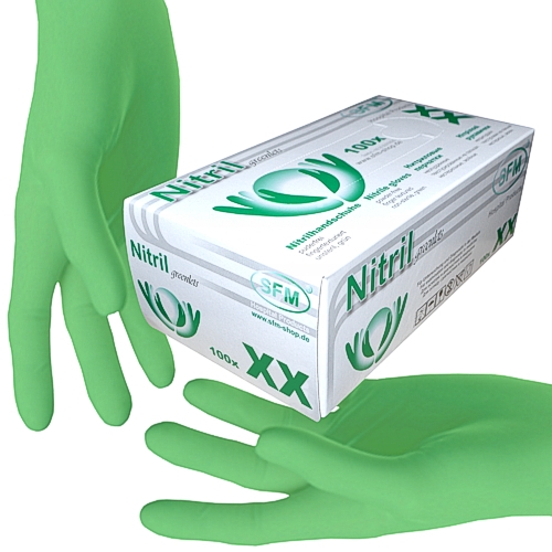 SFM ® GREENLETS : XS Nitrilhandschuhe puderfrei F-tex grün (100) Image