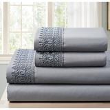 Red Barrel Studio® Kyllian Lace Embelished Pillowcase Sheet Set Microfiber/Polyester in Gray | Full/Double | Wayfair