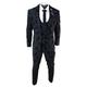 Mens Black 3 Piece Suit Paisley Velvet Wedding Grrom Best Man Tailored Fit - Black 42