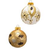 Kurt Adler 80MM Gold and White Glass Ball Ornaments, 6-Piece Box Set - 3.15"