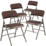 Inbox Zero Oliverson Curved Triple Braced & Double Hinged Upholstered Metal Folding Chair Fabric in Brown | 30 H x 18.76 W x 19.5 D in | Wayfair