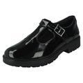 Clarks Girls T-Bar School Shoes Dempster Bar - Black Patent - UK Size 3.5G - EU Size 36 - US Size 4W