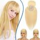 10inch Hair Toppers for Thinning Hair Women Real Hair #613 Bleach Blonde- Mono Base 100% Human Hair Extensions with Fringe Crown Clip in Hair Top Piece