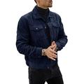 Gemijacka Mens Corduroy Jacket Sherpa Trucker Jeans Coat Regular Fit Denim Jackets Advanced Version Blue XXL