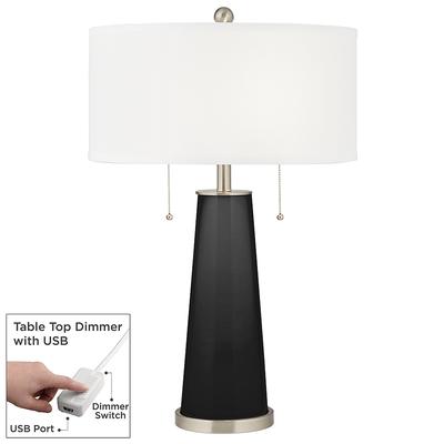Tricorn Black Peggy Glass Table Lamp, Plymouth Bronze Mica Shade Torchiere Floor Lamp