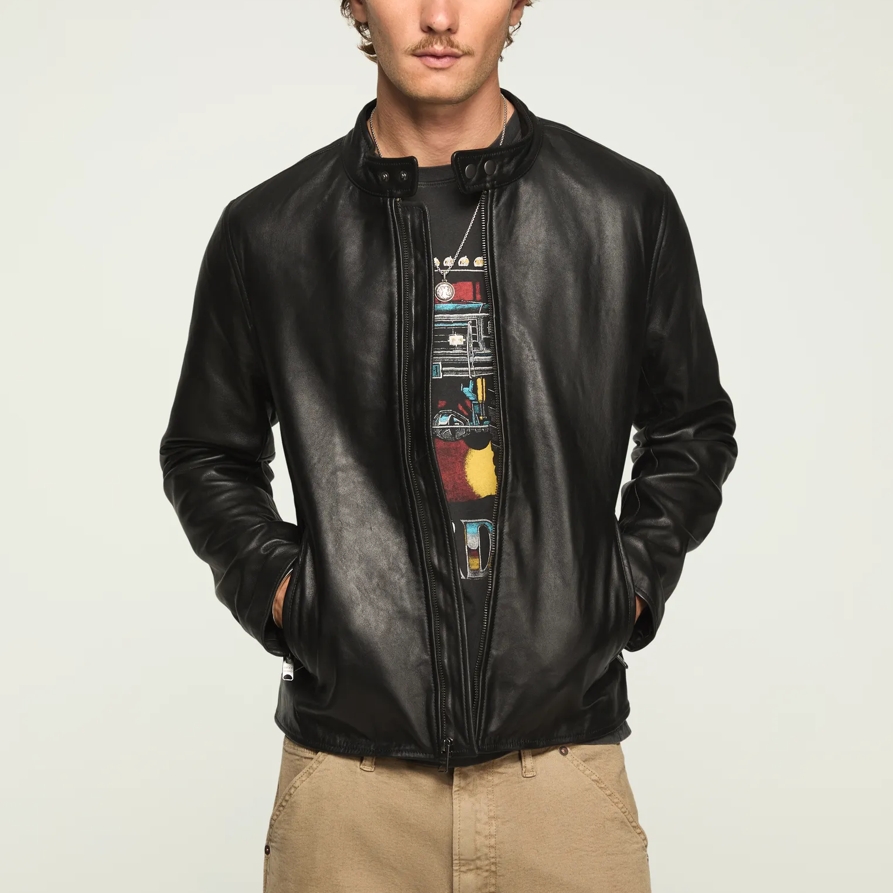 Lucky Brand Clean Leather Bonneville Jacket - Men's Clothing Outerwear Jackets Coats in #001 Black, Size L