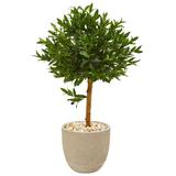 40" Olive Topiary Artificial Tree in Sand Stone Planter UV Resistant (Indoor/Outdoor)