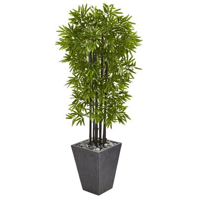 61" Bamboo Artificial Tree with Black Trunks in Slate Planter UV Resistant (Indoor/Outdoor) - 61 In. x 25 In. x 20 In.