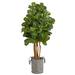 5' Fiddle Leaf Fig Artificial Tree in Handmade Black and White Natural Jute and Cotton Planter - 30 x 30 x 60 inch