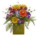 Mixed Floral Artificial Arrangement in Green Vase - H: 14 In. W: 13 In. D: 13 In.