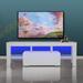 White Morden TV Stand with LED Lights,High Glossy Front TV Cabinet