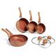 VonShef Pots & Pans Set, 5 Piece Induction Safe, Non-Stick Saucepan & Frying Pan Set, Easy Clean Copper Pots & Pans Set with Glass Lids