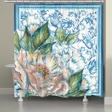 Red Barrel Studio® Chinoiserie Blushing Floral Shower Curtain Polyester in Blue/White | 72 H x 71 W in | Wayfair 2087BEBD8E8744ED935E2D4D68DA7900