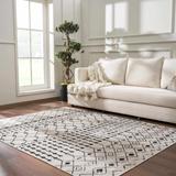 Joppatowne 5'3" x 7' Washable Moroccan Farmhouse Black/Cream/Gray/Light Beige/Peach Washable Area Rug - Hauteloom