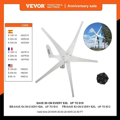 VEVOR-Turbine Éolienne 400W 500W 12V 24V Contrôleur de Charge à 5 Pales Petite Éolienne