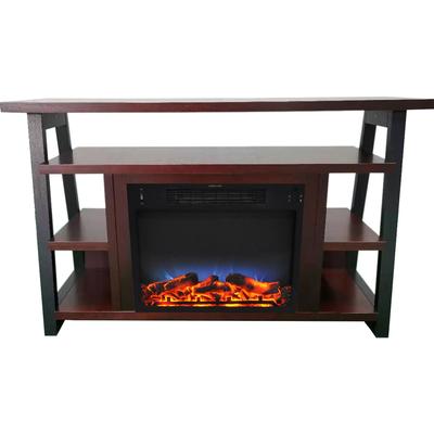 Cambridge 32-In. Sawyer Industrial Electric Fireplace Mantel with Realistic Log Display and LED Color Changing Flames, Mahogany