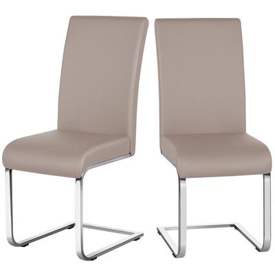 2er Set Freischwinger Esszimmerstuhl Polsterstuhl Kunstleder 135 kg belastbar Hellbraun - Yaheetech Image