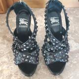 Burberry Shoes | Burberry Studded Patent Leather Sandals | Color: Black | Size: 6