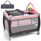 Isabelle & Max™ Chesier Moses Basket w/ Bedding & Stand Plastic/Metal in Pink | 32 H x 43 W x 32 D in | Wayfair C578C9EE83D8485AA95F95549E15D23C