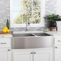 Randolph Morris Stainless Steel 36 Inch Double Bowl Apron Front Farmhouse Kitchen Sink RMXK36B2-S