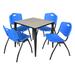 Kahlo 30" Square Breakroom Table- Maple/ Black & 4 'M' Stack Chairs- Black