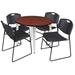 Kahlo 42" Round Breakroom Table- Cherry/ Chrome & 4 Zeng Stack Chairs- Black