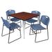 Kahlo 36" Square Breakroom Table- Cherry/ Chrome & 4 Zeng Stack Chairs- Black
