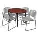 Kahlo 42" Round Breakroom Table- Cherry/ Black & 4 Zeng Stack Chairs- Black