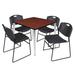 Kahlo 36" Square Breakroom Table- Cherry/ Chrome & 4 Zeng Stack Chairs- Black