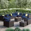 Lark Manor™ Anastase 17 Piece Sectional Seating Group w/ Cushions Synthetic Wicker/All - Weather Wicker/Wicker/Rattan in Blue | Outdoor Furniture | Wayfair