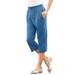 Plus Size Women's Soft Knit Capri Pant by Roaman's in Dusty Indigo (Size 1X) Pull On Elastic Waist