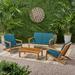 Beachcrest Home™ Dalary Outdoor 4 Piece Sofa Seating Group w/ Cushions Wood/Natural Hardwoods in Blue/Brown | Wayfair