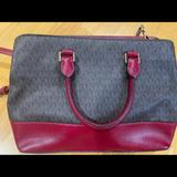 Michael Kors Bags | Michael Kors Logo Satchel With Wine Colored Accent | Color: Brown/Red | Size: 14” Long, 10”Deep