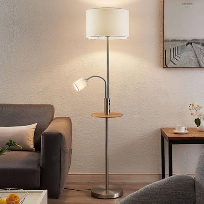 Lindby Stehlampe Aovan, nickelfarben, Ablage, USB-Anschluss Image