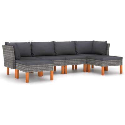 6-tlg. Garten-Lounge-Set mit Kissen Poly Rattan Grau Vidaxl Image