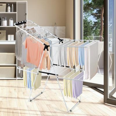 2-Level Foldable Clothes Drying Rack with Adjustable Gullwing - 60.5'' x22'' x35.5''-69.5'' (L x W x H)