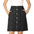 Allegra K Women's Knee Length High Waist Pockets Button Front A-Line Denim Skirt Black 20