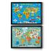 Zoomie Kids World Map Premium Framed Canvas - Ready To Hang Canvas, Solid Wood in Black/Blue/Green | 30.5 H x 42.5 W x 3 D in | Wayfair