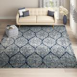 Blue/Gray 84 x 0.37 in Area Rug - Mistana™ Christa Damask Navy Blue/Silver Area Rug, Polypropylene | 84 W x 0.37 D in | Wayfair