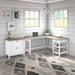 Huckins 60W L Shaped Computer Desk w/ 2 Drawer Lateral File Cabinet In Pure White & Shiplap Gray Wood | 30 H x 60 W x 60 D in | Wayfair