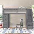 Viv + Rae™ Jase Twin 8 Drawer Solid Wood Loft Bed w/ Bookcase by Three Posts Baby & Wood in Gray | 68.5 H x 42.75 W x 98.5 D in | Wayfair