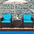 Red Barrel Studio® 3 Piece Rattan Seating Group w/ Cushions Synthetic Wicker/All - Weather Wicker/Wicker/Rattan in Blue | Outdoor Furniture | Wayfair