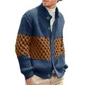 FUERI Mens Cable Knit Cardigan Knitted Sweater with Button Contrast Color Block Chunky Knitted Jacket Warm Outwear, Blue, XL