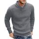 FUERI Mens Shawl Collar Jumper Fine Knit Cotton Pullover Lightweight Slim Fit Sweater Knitwear Winter Outwear Top, Grey, M