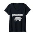 Damen Akkordeon Mann Quetschkommode Handharmonika Spruch Akkordeon T-Shirt mit V-Ausschnitt